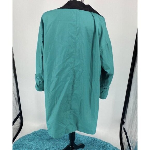 EUC London Fog Teal & Black Double Breasted Trench Coat Women’s Size 8 Rain Jack - Picture 8 of 9